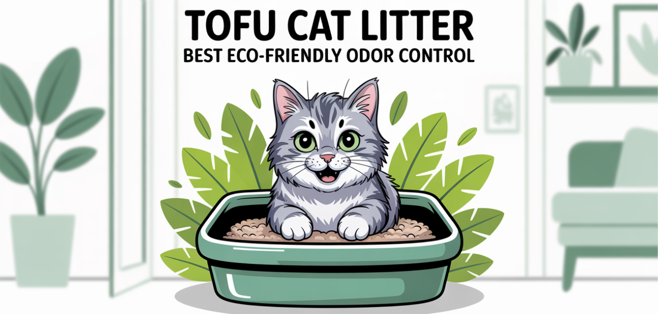 Tofu cat litter in a litter box with a cat beside it